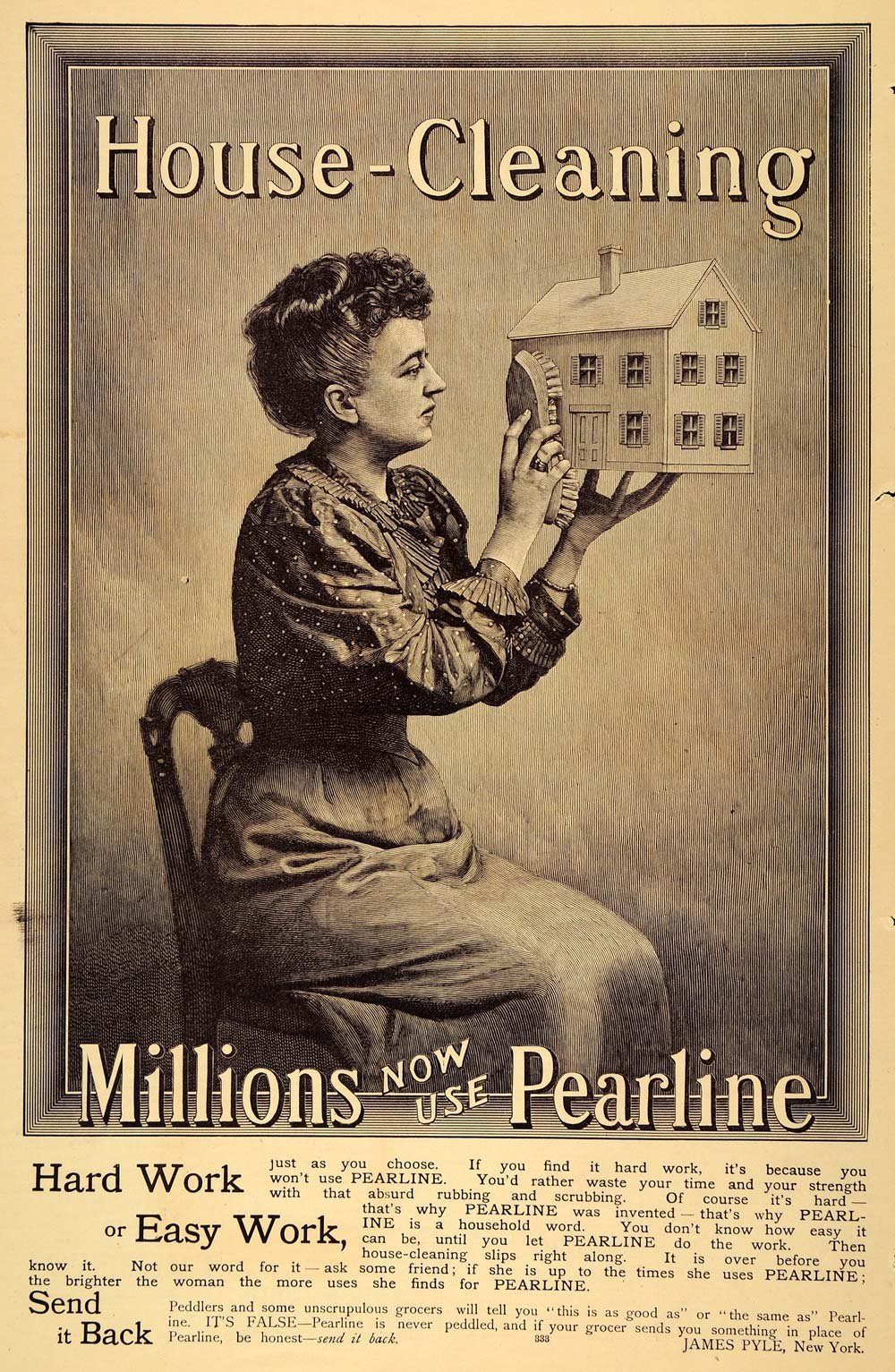 1892 Ad Pearline Soap House Work Cleaning Dollhouse Mother Toy Brush LHJ5