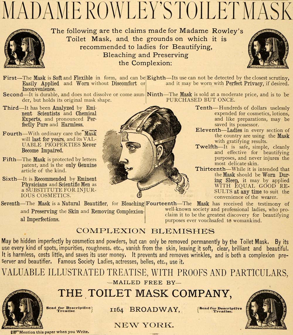 1889 Ad Toilet Mask Co Madame Rowley Toilet Mask Beauty Cosmetic 1164 LHJ6