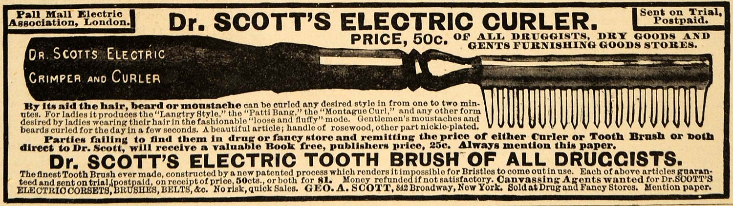 1889 Ad Geo Scott Electric Curler Crimper Products Toothbrush Hair Care LHJ6