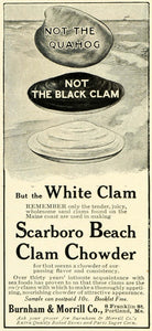 1906 Ad Burnham Morrill Scarboro Beach White Clam Chowder Shell Seafood LHJ6 - Period Paper
