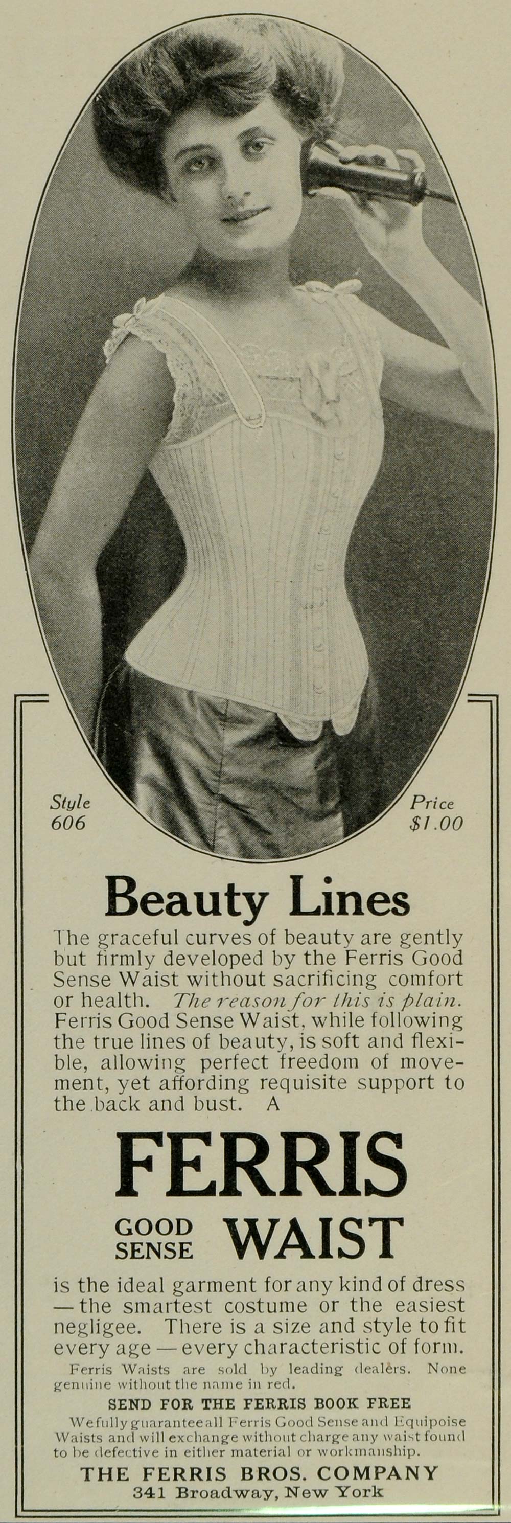 1906 Ad Ferris Good Sense Waist Figure Women's Corsets Lady Phone Call LHJ6