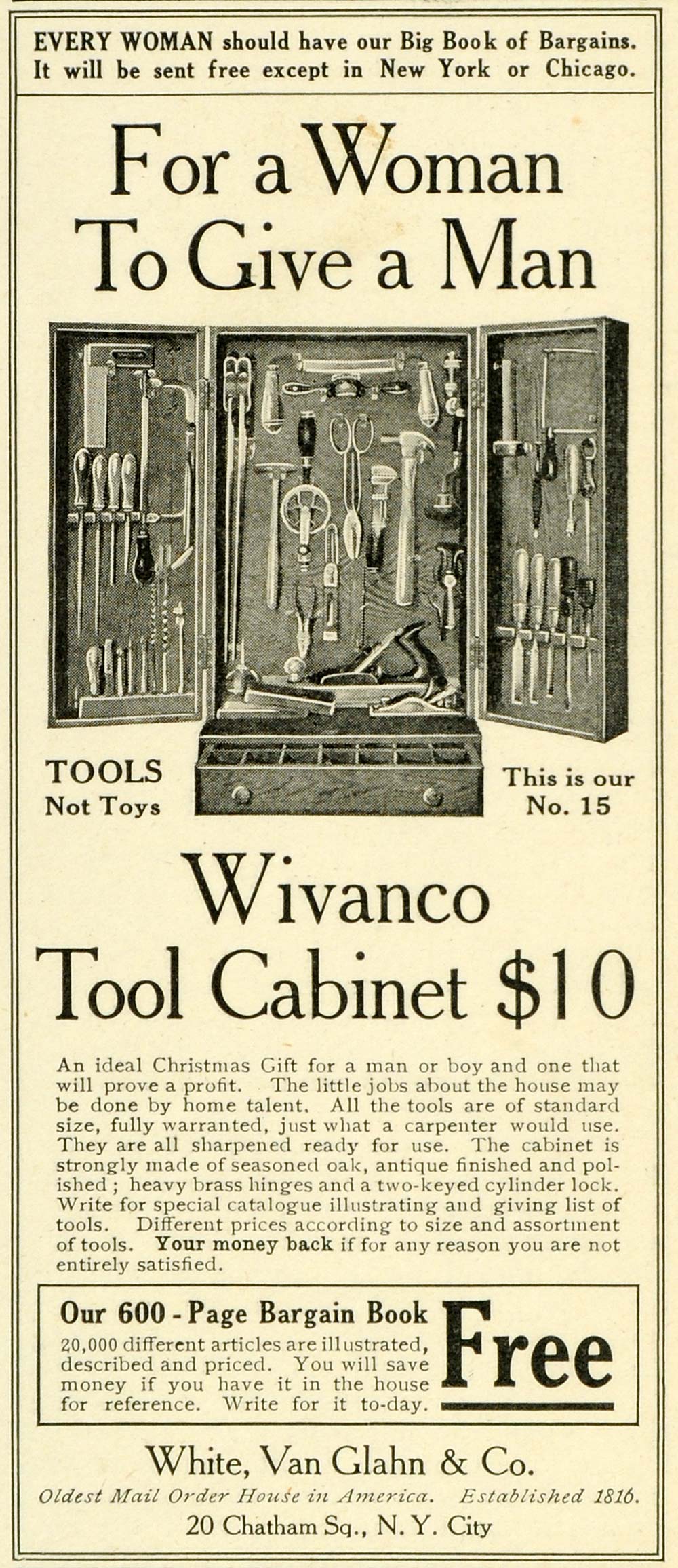 1905 Ad White Van Glahn Wivanco Tool Cabinets Christmas Gifts Hardware New LHJ6