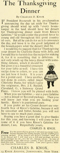 1905 Ad Charles B. Knox Gelatine Desserts Black Americana Thanksgiving New LHJ6