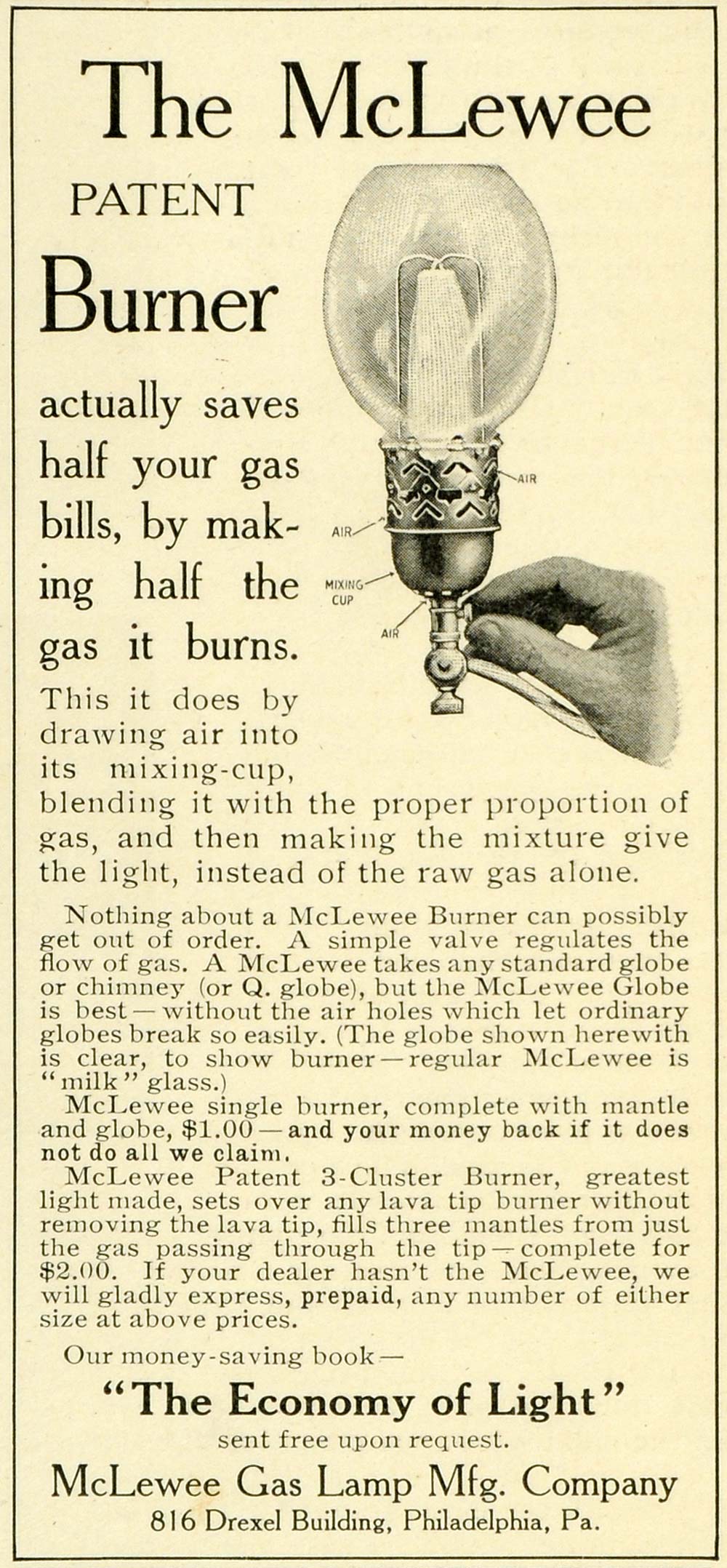 1905 Ad McLewee Gas Lamps Home Burner Light Bulbs Kerosene Lantern