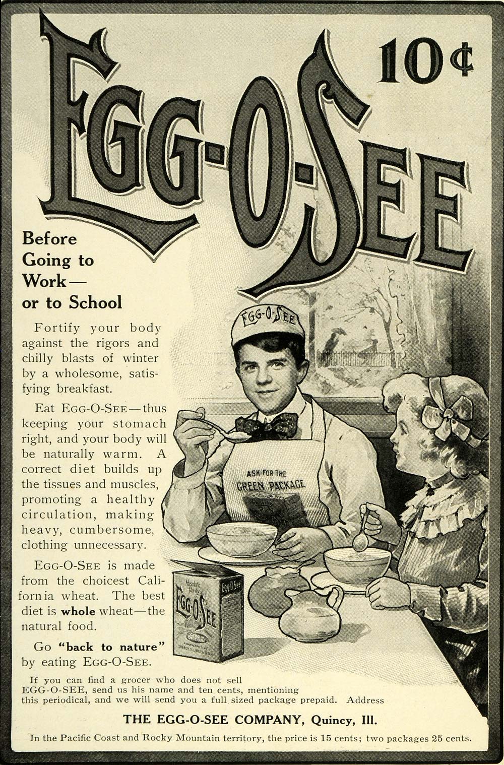 1905 Ad Egg-O-See Wheat Cereal Breakfast Food Boy Apron Girl Eat Table LHJ6