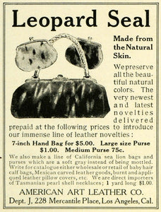 1905 Ad American Art Leather Leopard Seal Skin Purse Handbags Poach Pelt LHJ6