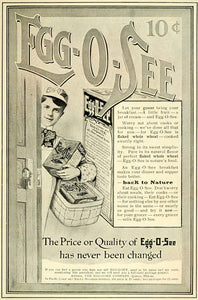 1905 Ad Egg-O-See Flaked Wheat Food Boy Apron Basket Groceries Door LHJ6