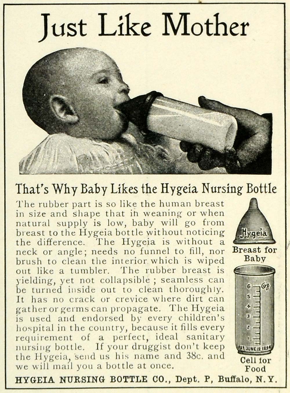 1905 Ad Hygeia Baby Nursing Bottles Feeding Milk Infant Mother Nipple LHJ6