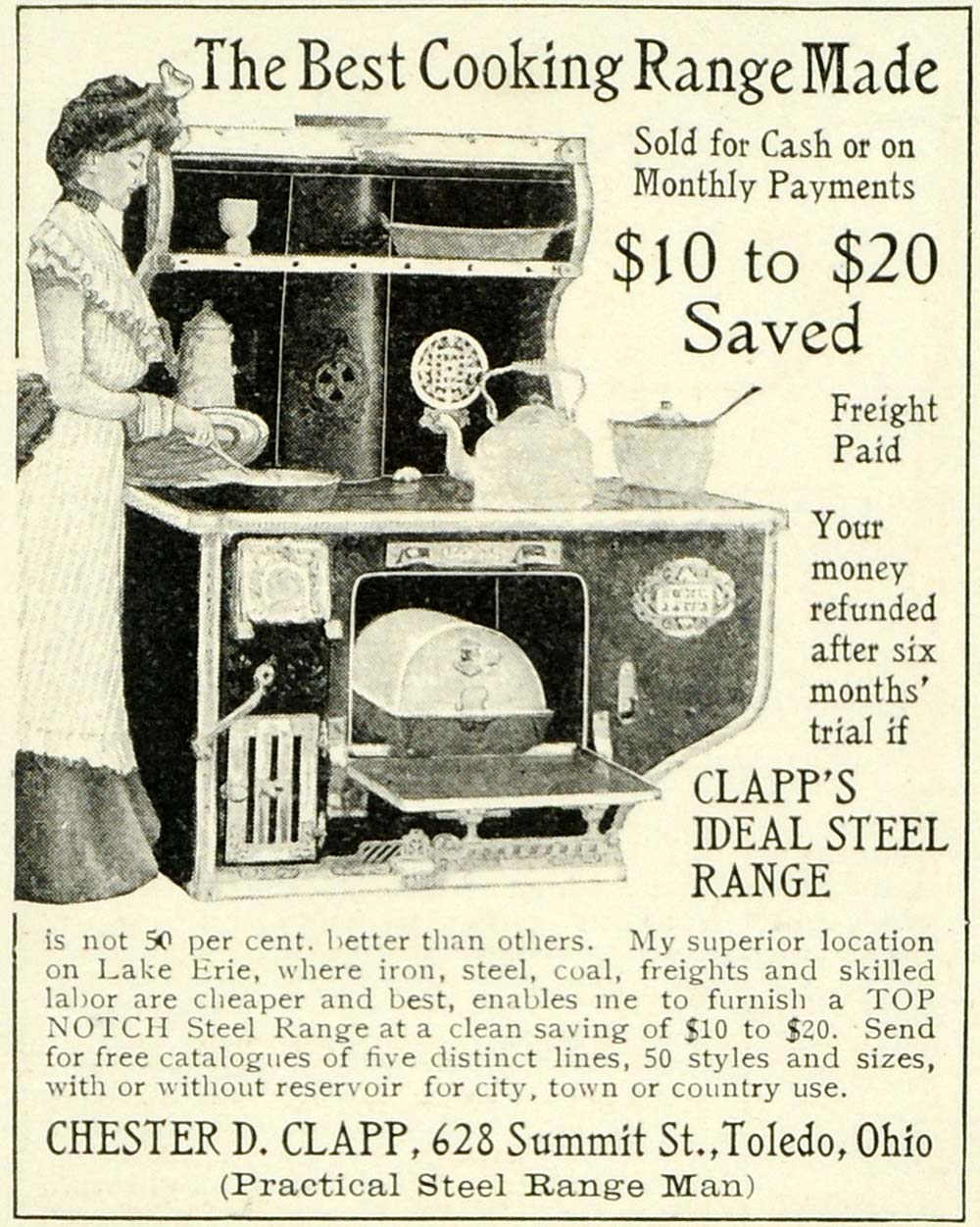 1905 Ad Chester D. Clapp Steel Range Stove Ovens Kitchen Wife Cooking LHJ6