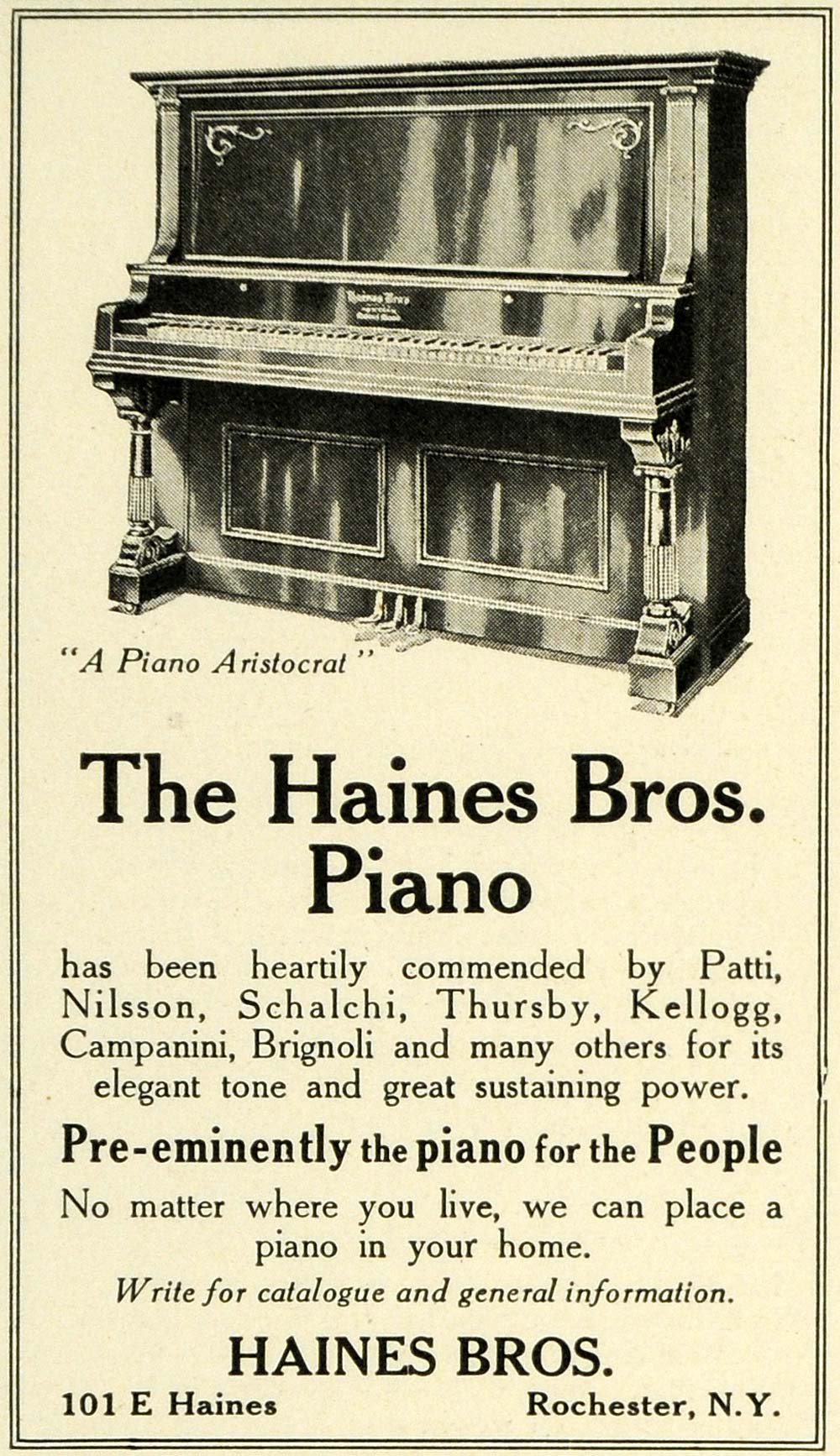 1906 Ad Haines Piano Instrument Patti Nilsson Schalchi Thursby Kellogg LHJ6