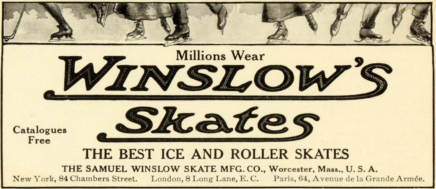 1911 Ad Samuel Winslow Ice Roller Skates Sports Exercise Winter Toys LHJ6