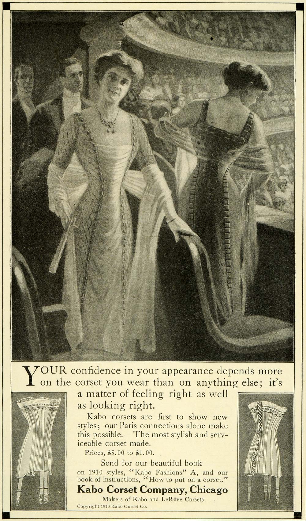1910 Ad Kabo LaReve Corsets Women Play Theater Show Seats Gowns Fashio –  Period Paper Historic Art LLC