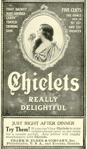 1909 Ad Frank Fleer Mint Chiclet Chewing Gum Candy Lady Portrait LHJ6