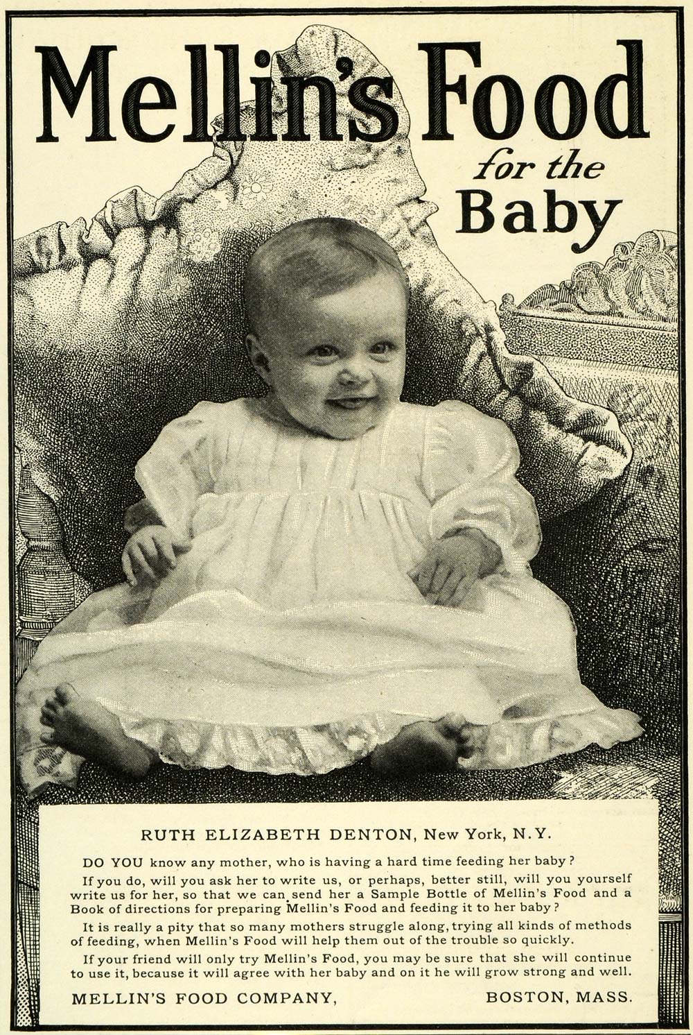 1907 Ad Mellin's Baby Food Ruth Elizabeth Denton Girl Portrait Child Health LHJ6