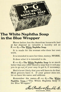 1911 Ad Procter Gamble Naphtha White Laundry Clothes Soap Blue Wrapper LHJ6