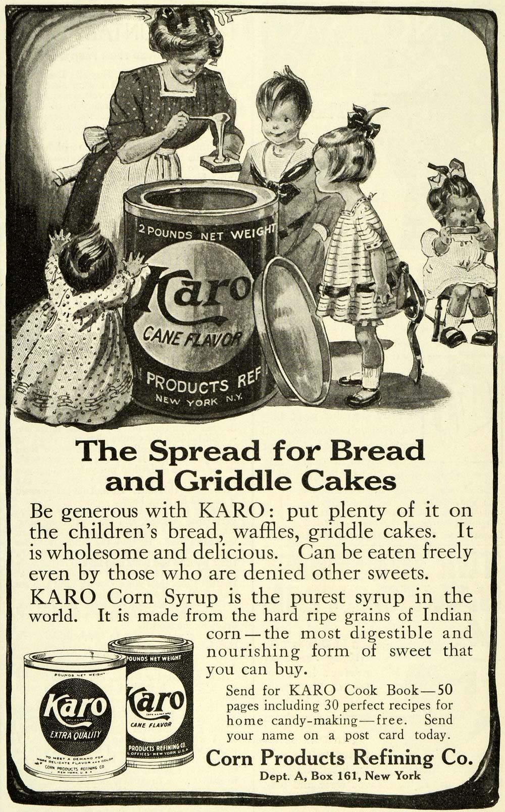 1911 Ad Corn Products Refining Karo Cane Syrup Spread Children Mom Toast LHJ6