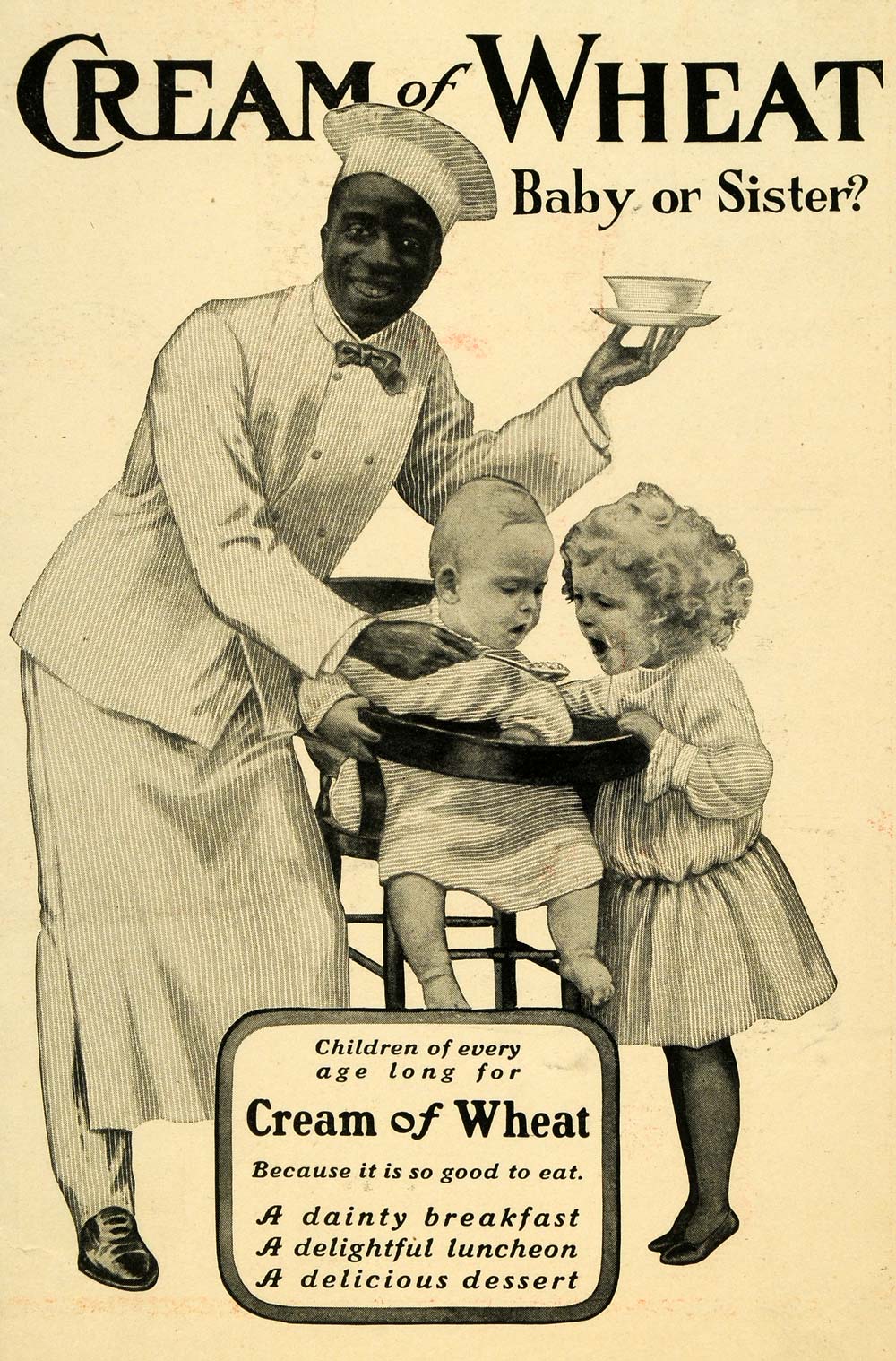 1906 Ad Cream Wheat Breakfast Cereal Rasmus Chef Baby Highchair Girl Spoon LHJ6