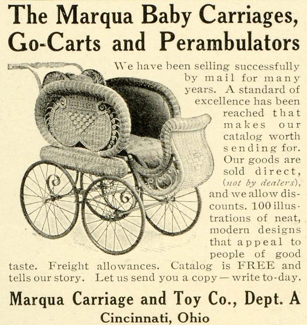 baby carriages crossword clue 1906 Ad Marqua Baby Carriages Go-Carts Children Strollers Wicker Wheel – Period Paper Historic Art LLC