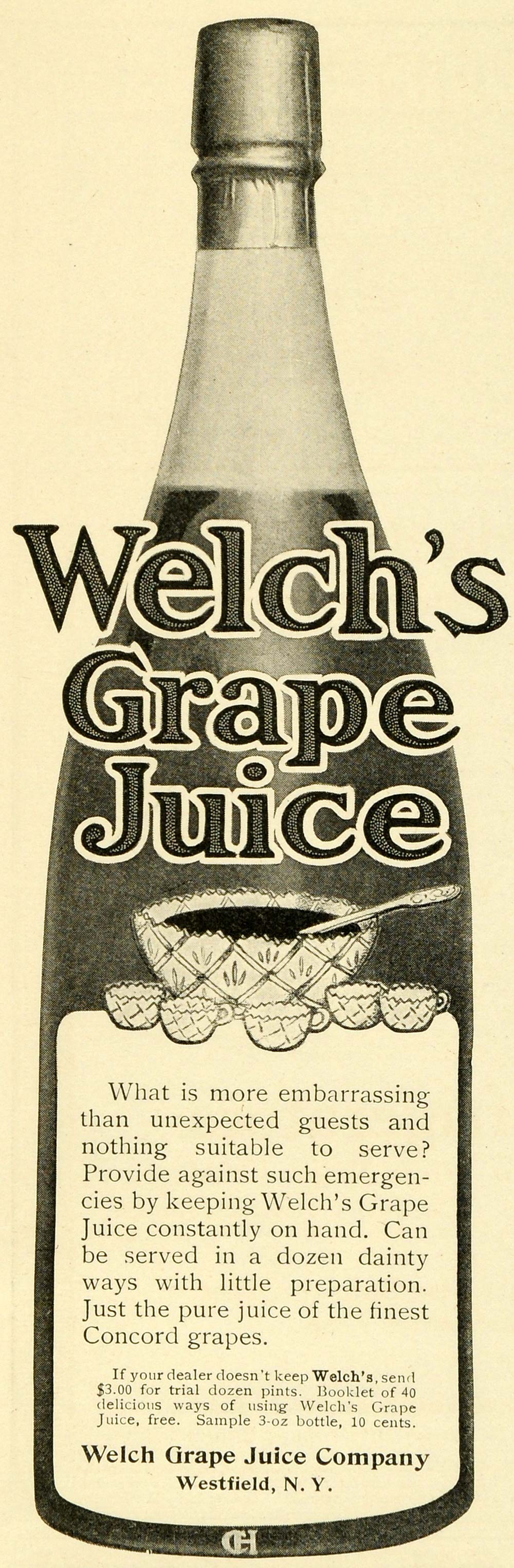 1906 Ad Welch's Grape Juice Punchbowl Drink Cups Ladle Beverage Health LHJ6