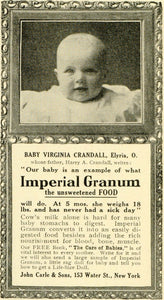 1906 Ad John Carle Imperial Granum Baby Food Virginia Crandall Portrait LHJ6