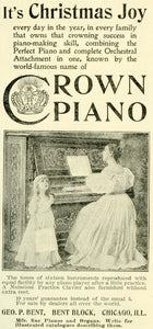 1897 Ad Geo. P. Bent Chicago Crown Pianos Music Mom Girl Duet Sing Holidays LHJ6