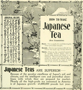 1897 Ad Japanese Teas Recipe Crane Flowers Mountain Cup Steeping Bamboo LHJ6 - Period Paper

