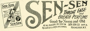 1897 Ad Sen Sen Sore Throat Fresh Breath Perfume Medical Rochester New York LHJ6