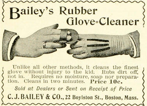 1897 Ad C J Bailey Rubber Finger Glove Cleaner Washing 22 Boylston Street LHJ6