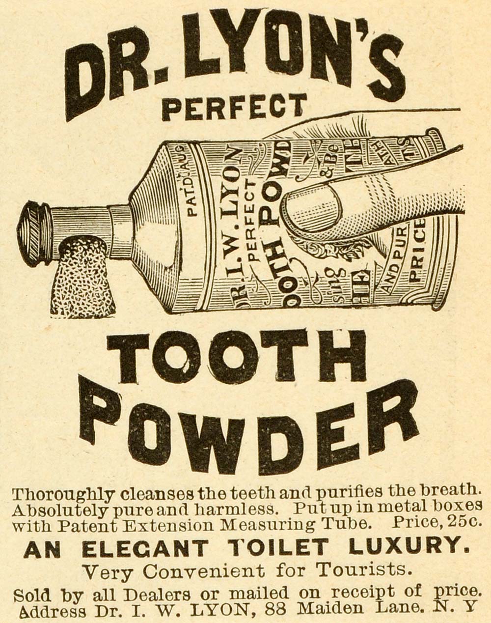 1891 Ad Dr Lyon Perfect Tooth Powder Extension Measuring Tube Dental LHJ6
