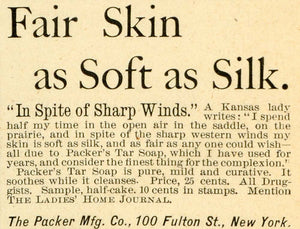 1891 Ad Packer's Tar Soap Complexion Skin Care Toiletries 100 Fulton St New LHJ6