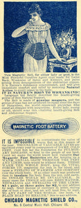 1891 Ad Chicago Magnetic Shield Belt Foot Battery Rheumatism Medical LHJ6