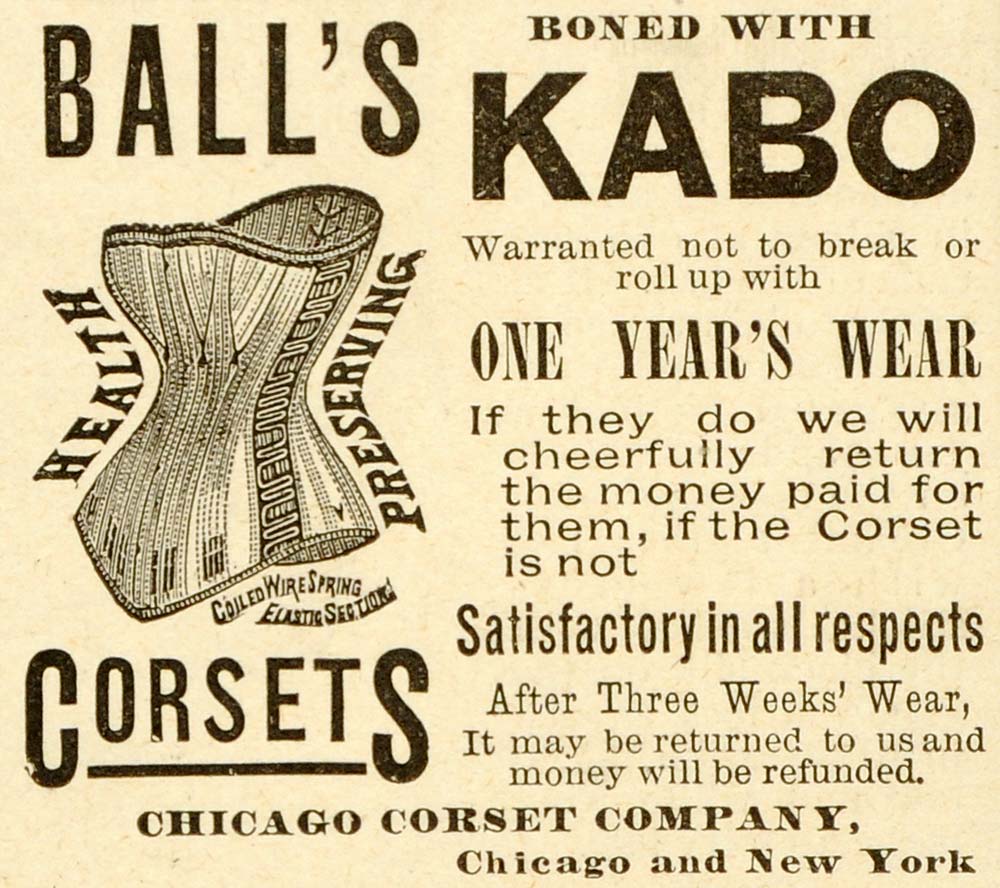 1891 Ad Chicago Corsets Ball's Kabo Boning Health Preserving Undergarments LHJ6