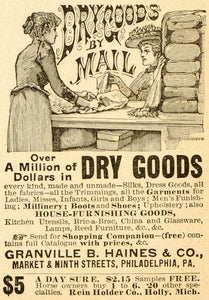 1891 Ad Granville Haines Household Dry Goods Mail Order Clothing Furniture LHJ6