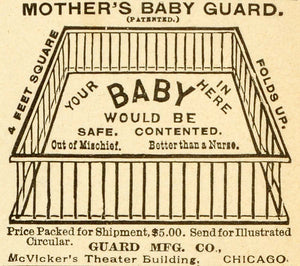 1891 Ad Mothers Baby Products Guard Antique Safety Play Pen Pricing Chicago LHJ6