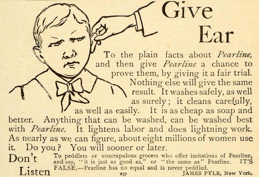 1891 Ad Pearline Soap Detergent Household Chores Cleaning Products James LHJ6