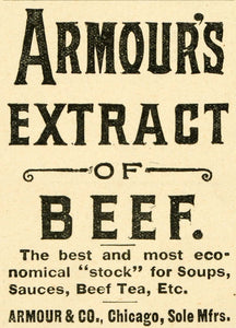 1891 Ad Armour's Extract of Beef Chicago Tea Soup Sauce Condiments Cooking LHJ6
