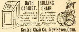 1891 Ad Central Chair Turkish Bath Cabinet Antique Wheelchair Connecticut LHJ6
