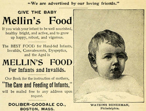 1891 Ad Mellins Baby Food Watkins Benerman Philadelphia Doliber Goodale LHJ6