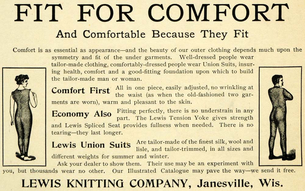 1893 Ad Lewis Knitting Underwear Union Suits Janesville Wisconsin LHJ6