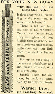 1893 Ad Dr. Warner's Coraline Dress Stay Undergarment Fashion Warner Bros LHJ6