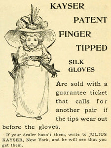 1893 Ad Julius Kayser Patent Finger Tipped Silk Gloves Fashion Accessories LHJ6