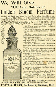 1893 Ad Foote Jenks Linden Bloom Perfume Ornate Bottle Fragrances Jackson LHJ6