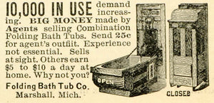 1893 Ad Combination Folding Bathtubs Marshall Michigan Household Appliances LHJ6