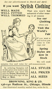 1893 Ad Browning King Stylish Clothing Chicago World's Fair Fashion Mother LHJ6