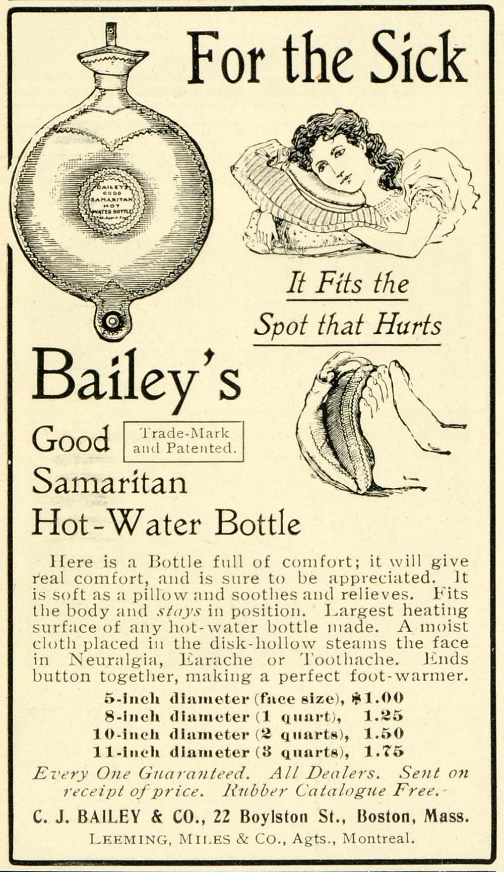 1902 Ad C. J. Bailey's Good Samaritan Hot Pack Water Bottle Achy Sore LHJ6