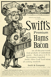 1902 Ad Swift Premium Ham Bacon Meat Girl Picnic Basket Cooking Silver Leaf LHJ6