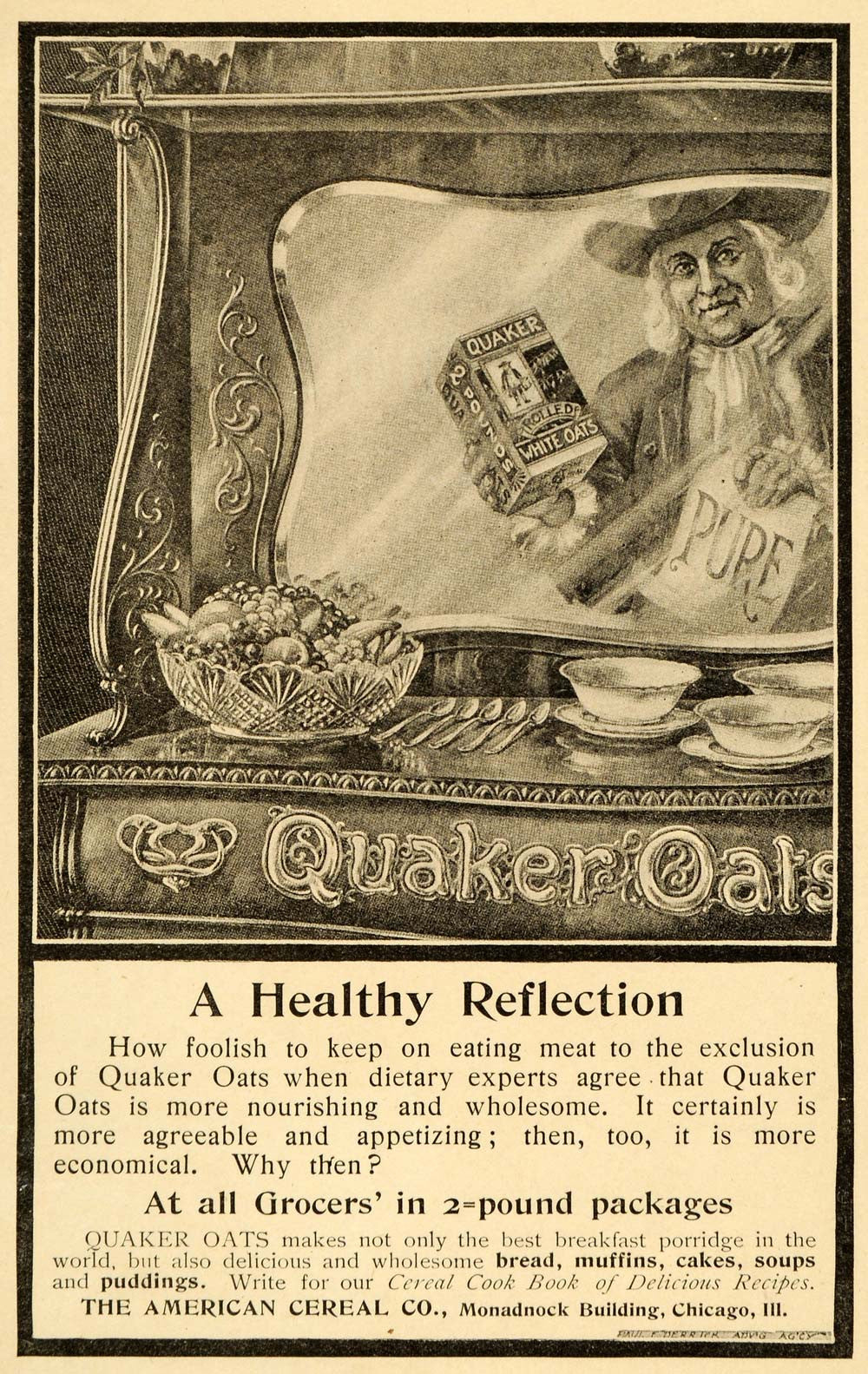 1899 Ad Quaker Oats Man American Cereal Health Food Oatmeal Breakfast LHJ6