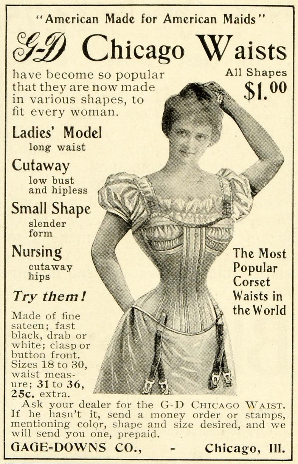 1899 Ad Gage Downs Chicago Waist Corsets Victorian Fashion Clothing LH –  Period Paper Historic Art LLC
