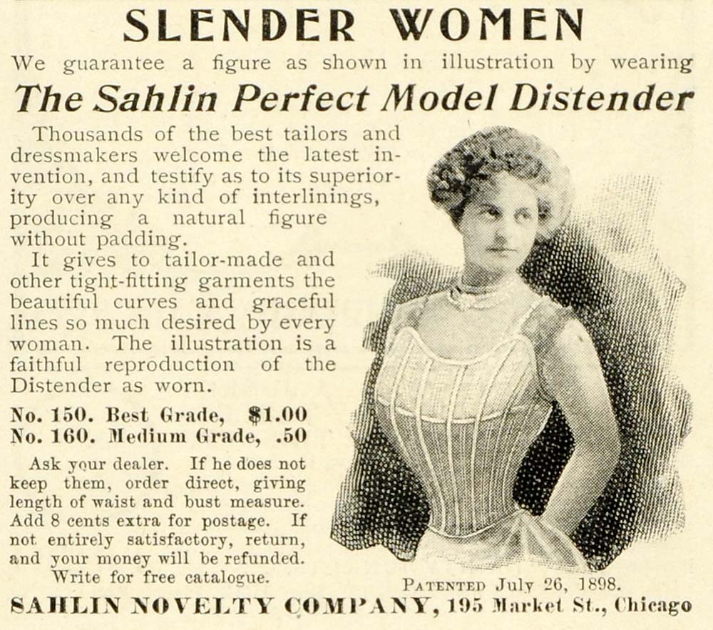 1899 Ad Sahlin Novelty Perfect Model Distender Corset Victorian Fashion LHJ6