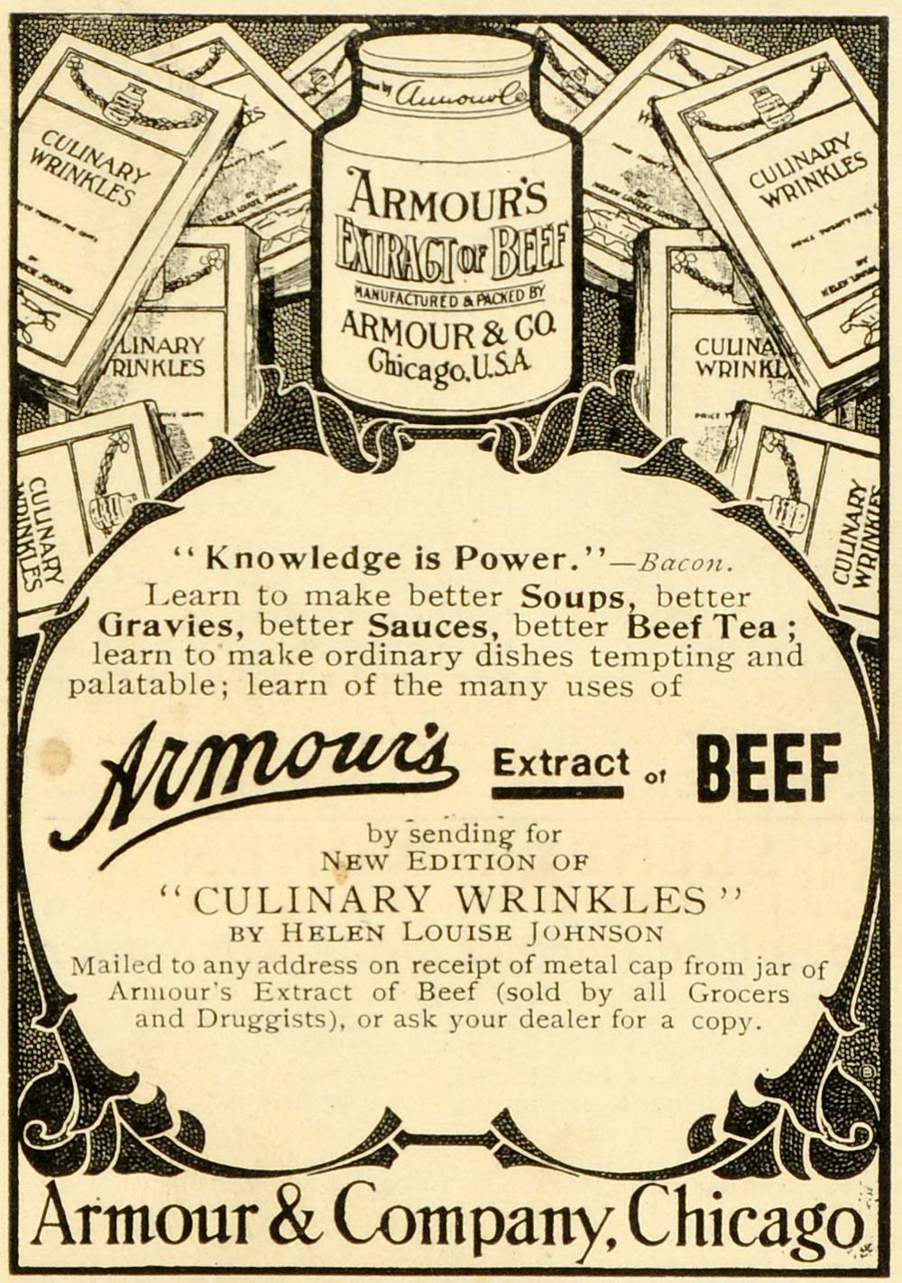 1899 Ad Armour Beef Meet Extract Soup Gravy Sauce Cooking Helen Louise LHJ6